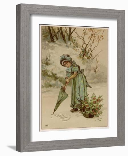 Girl Writes in Snow 1890-M Ellen Edwards-Framed Art Print