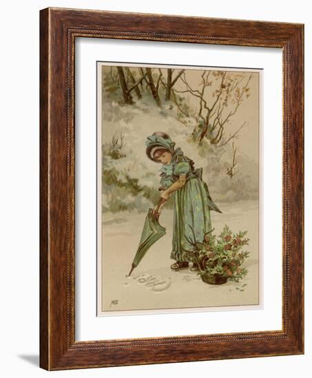 Girl Writes in Snow 1890-M Ellen Edwards-Framed Art Print