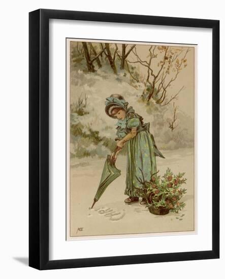 Girl Writes in Snow 1890-M Ellen Edwards-Framed Art Print