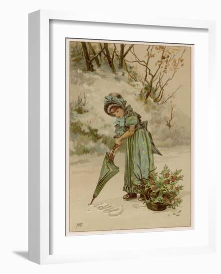 Girl Writes in Snow 1890-M Ellen Edwards-Framed Art Print