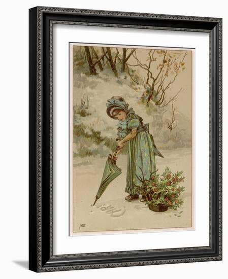 Girl Writes in Snow 1890-M Ellen Edwards-Framed Art Print