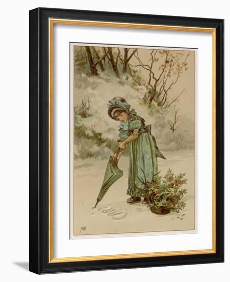Girl Writes in Snow 1890-M Ellen Edwards-Framed Art Print