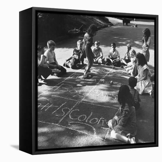 Girls and Boys Playing Hopscotch-Ralph Morse-Framed Premier Image Canvas