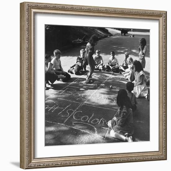 Girls and Boys Playing Hopscotch-Ralph Morse-Framed Photographic Print