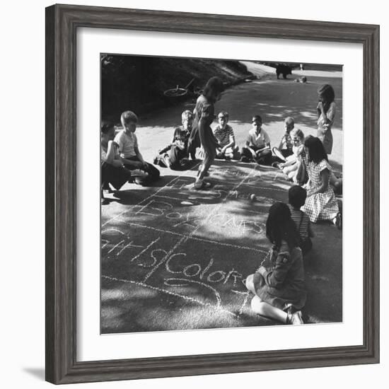 Girls and Boys Playing Hopscotch-Ralph Morse-Framed Photographic Print