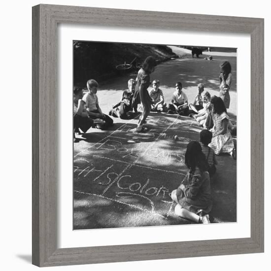 Girls and Boys Playing Hopscotch-Ralph Morse-Framed Photographic Print