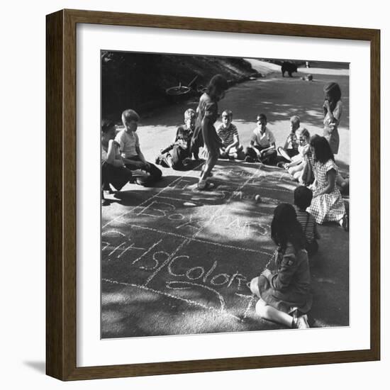 Girls and Boys Playing Hopscotch-Ralph Morse-Framed Photographic Print