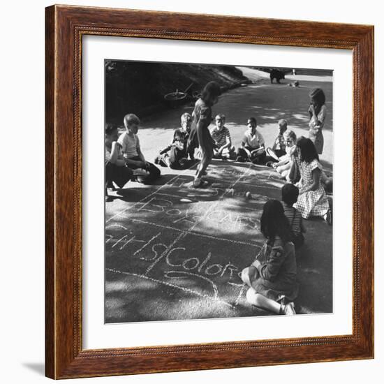 Girls and Boys Playing Hopscotch-Ralph Morse-Framed Photographic Print