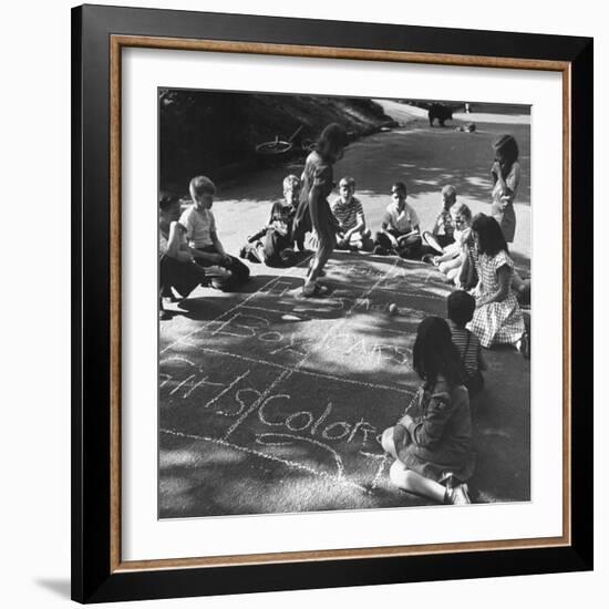 Girls and Boys Playing Hopscotch-Ralph Morse-Framed Photographic Print