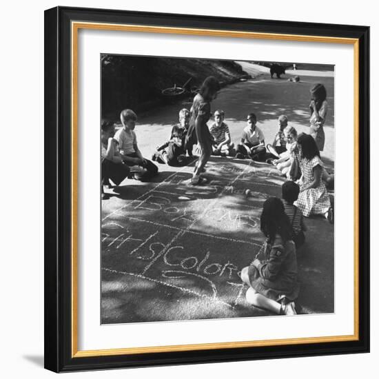 Girls and Boys Playing Hopscotch-Ralph Morse-Framed Photographic Print