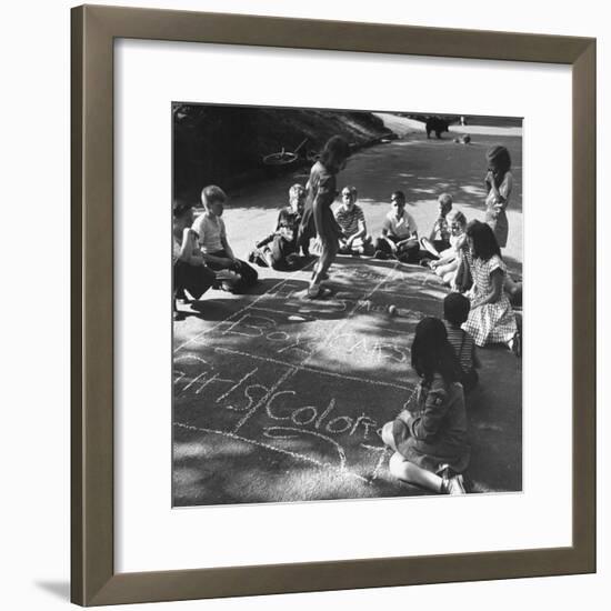 Girls and Boys Playing Hopscotch-Ralph Morse-Framed Photographic Print