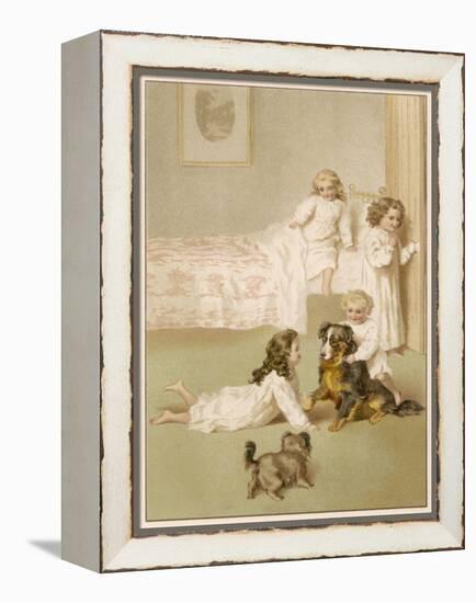 Girls and Dogs at Bedtime-Helena J Maguire-Framed Stretched Canvas