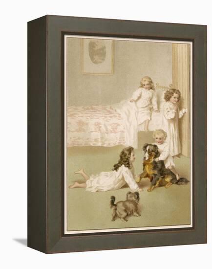 Girls and Dogs at Bedtime-Helena J Maguire-Framed Stretched Canvas