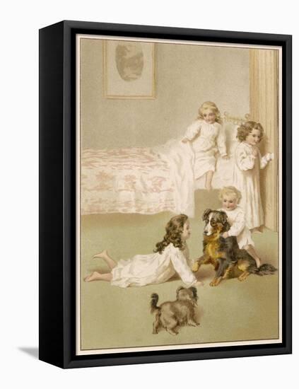 Girls and Dogs at Bedtime-Helena J Maguire-Framed Stretched Canvas
