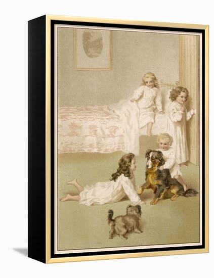 Girls and Dogs at Bedtime-Helena J Maguire-Framed Stretched Canvas