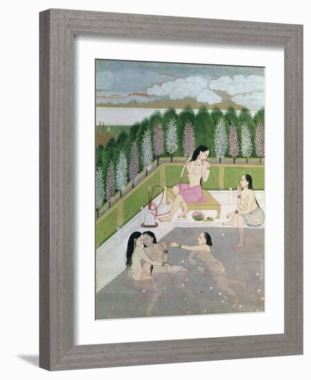 Girls Bathing, Pahari Style, Kangra School, Himachel Pradesh, 18th Century-null-Framed Giclee Print