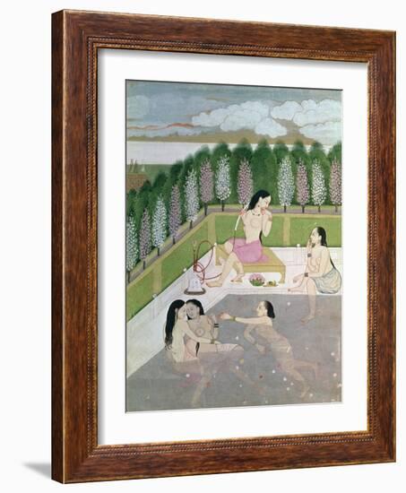 Girls Bathing, Pahari Style, Kangra School, Himachel Pradesh, 18th Century-null-Framed Giclee Print