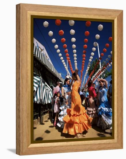 Girls Dancing a Sevillana Beneath Colourful Lanterns, Feria De Abril, Seville, Andalucia, Spain-Ruth Tomlinson-Framed Premier Image Canvas