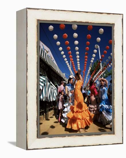 Girls Dancing a Sevillana Beneath Colourful Lanterns, Feria De Abril, Seville, Andalucia, Spain-Ruth Tomlinson-Framed Premier Image Canvas