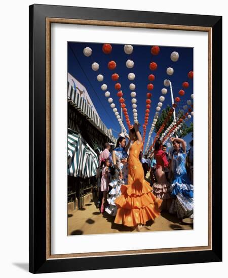 Girls Dancing a Sevillana Beneath Colourful Lanterns, Feria De Abril, Seville, Andalucia, Spain-Ruth Tomlinson-Framed Photographic Print