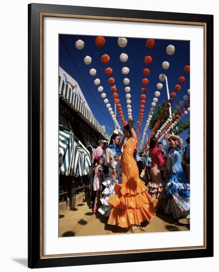 Girls Dancing a Sevillana Beneath Colourful Lanterns, Feria De Abril, Seville, Andalucia, Spain-Ruth Tomlinson-Framed Photographic Print