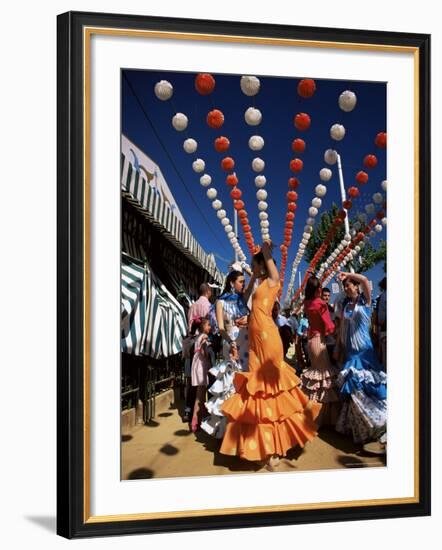 Girls Dancing a Sevillana Beneath Colourful Lanterns, Feria De Abril, Seville, Andalucia, Spain-Ruth Tomlinson-Framed Photographic Print