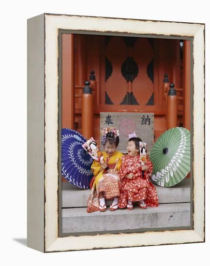 Girls Dressed in Kimono, Shichi-Go-San Festival (Festival for Three, Five, Seven Year Old Children)-null-Framed Premier Image Canvas