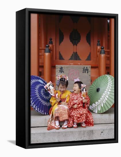 Girls Dressed in Kimono, Shichi-Go-San Festival (Festival for Three, Five, Seven Year Old Children)-null-Framed Premier Image Canvas