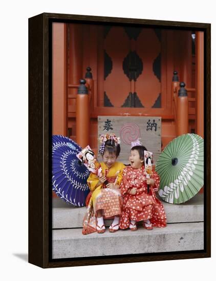 Girls Dressed in Kimono, Shichi-Go-San Festival (Festival for Three, Five, Seven Year Old Children)-null-Framed Premier Image Canvas