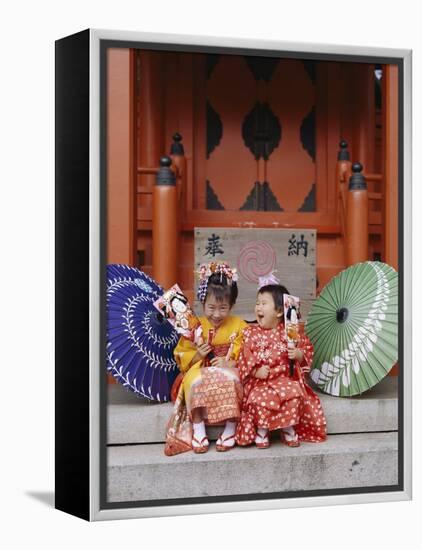 Girls Dressed in Kimono, Shichi-Go-San Festival (Festival for Three, Five, Seven Year Old Children)-null-Framed Premier Image Canvas
