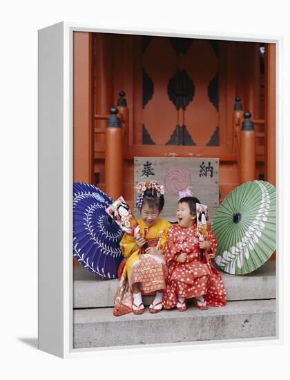 Girls Dressed in Kimono, Shichi-Go-San Festival (Festival for Three, Five, Seven Year Old Children)-null-Framed Premier Image Canvas