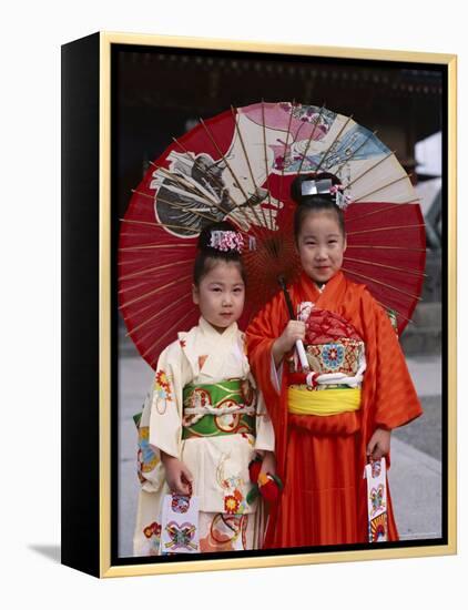 Girls Dressed in Kimono, Shichi-Go-San Festival (Festival for Three, Five, Seven Year Old Children)-null-Framed Premier Image Canvas