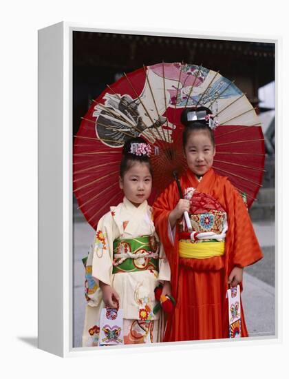 Girls Dressed in Kimono, Shichi-Go-San Festival (Festival for Three, Five, Seven Year Old Children)-null-Framed Premier Image Canvas