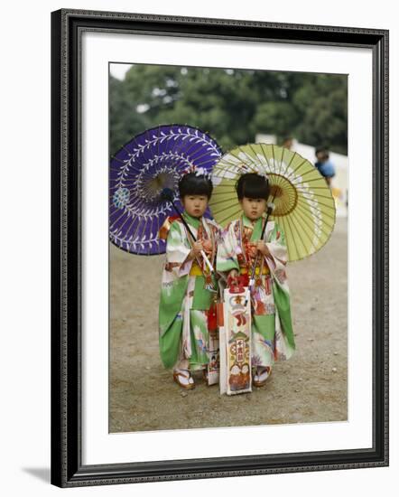 Girls Dressed in Kimono, Shichi-Go-San Festival (Festival for Three, Five, Seven Year Old Children)-null-Framed Photographic Print