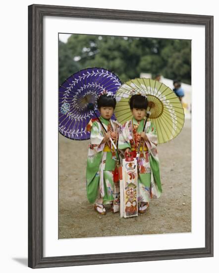 Girls Dressed in Kimono, Shichi-Go-San Festival (Festival for Three, Five, Seven Year Old Children)-null-Framed Photographic Print