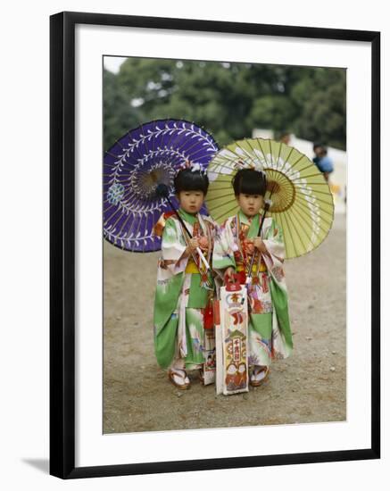 Girls Dressed in Kimono, Shichi-Go-San Festival (Festival for Three, Five, Seven Year Old Children)-null-Framed Photographic Print