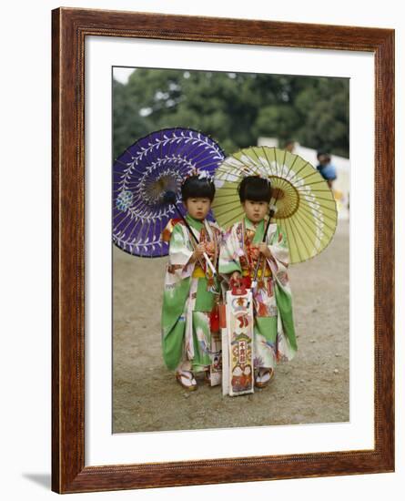 Girls Dressed in Kimono, Shichi-Go-San Festival (Festival for Three, Five, Seven Year Old Children)-null-Framed Photographic Print