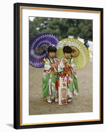 Girls Dressed in Kimono, Shichi-Go-San Festival (Festival for Three, Five, Seven Year Old Children)-null-Framed Photographic Print