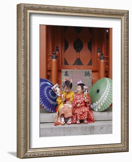 Girls Dressed in Kimono, Shichi-Go-San Festival (Festival for Three, Five, Seven Year Old Children)-null-Framed Photographic Print