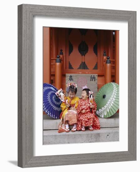 Girls Dressed in Kimono, Shichi-Go-San Festival (Festival for Three, Five, Seven Year Old Children)-null-Framed Photographic Print