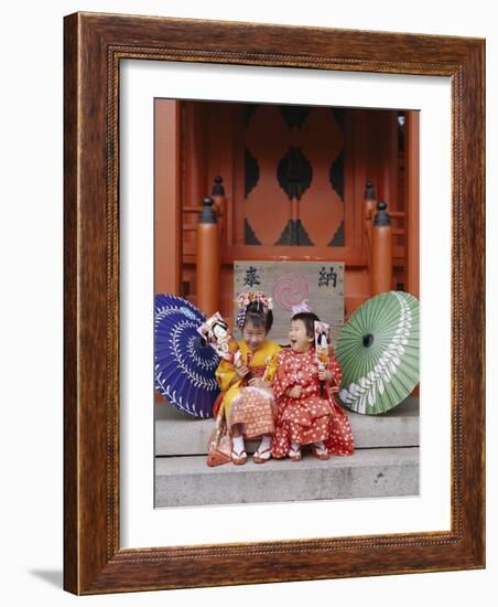 Girls Dressed in Kimono, Shichi-Go-San Festival (Festival for Three, Five, Seven Year Old Children)-null-Framed Photographic Print