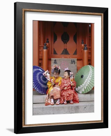 Girls Dressed in Kimono, Shichi-Go-San Festival (Festival for Three, Five, Seven Year Old Children)-null-Framed Photographic Print