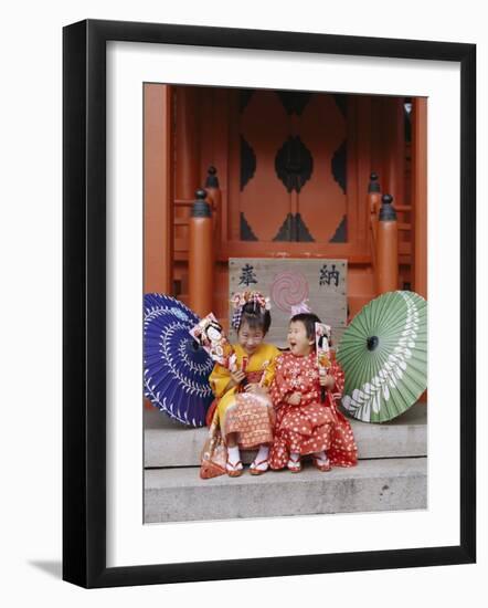 Girls Dressed in Kimono, Shichi-Go-San Festival (Festival for Three, Five, Seven Year Old Children)-null-Framed Photographic Print