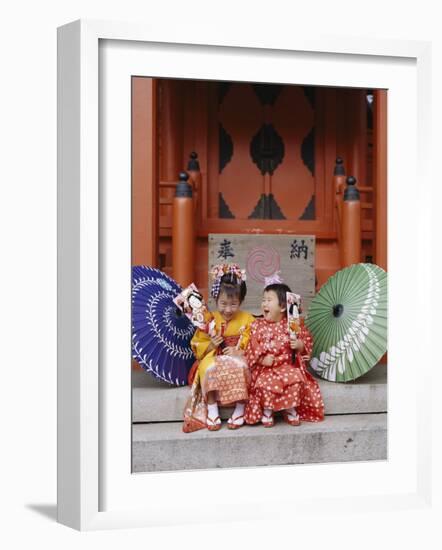 Girls Dressed in Kimono, Shichi-Go-San Festival (Festival for Three, Five, Seven Year Old Children)-null-Framed Photographic Print