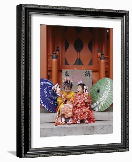 Girls Dressed in Kimono, Shichi-Go-San Festival (Festival for Three, Five, Seven Year Old Children)-null-Framed Photographic Print