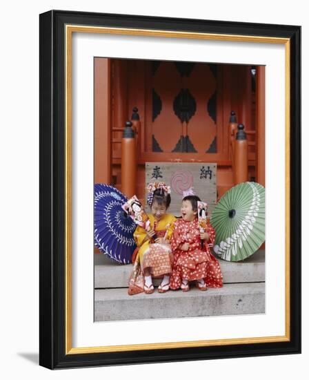 Girls Dressed in Kimono, Shichi-Go-San Festival (Festival for Three, Five, Seven Year Old Children)-null-Framed Photographic Print