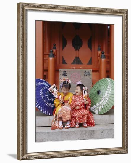 Girls Dressed in Kimono, Shichi-Go-San Festival (Festival for Three, Five, Seven Year Old Children)-null-Framed Photographic Print