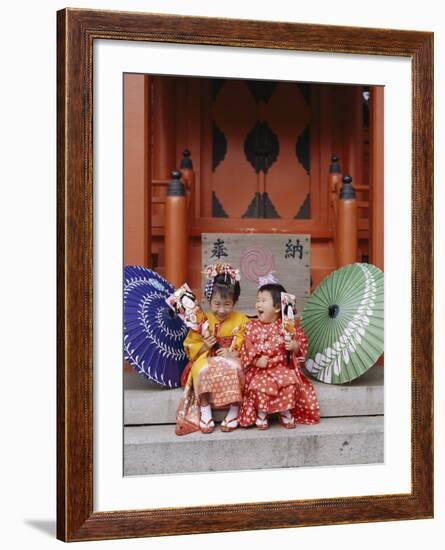 Girls Dressed in Kimono, Shichi-Go-San Festival (Festival for Three, Five, Seven Year Old Children)-null-Framed Photographic Print