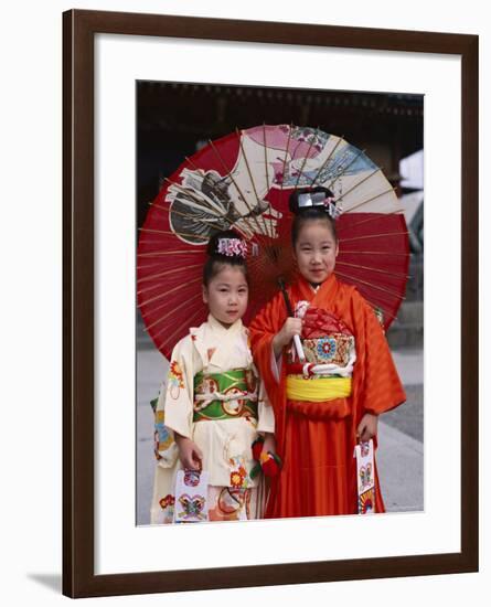 Girls Dressed in Kimono, Shichi-Go-San Festival (Festival for Three, Five, Seven Year Old Children)-null-Framed Photographic Print