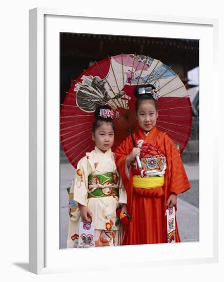 Girls Dressed in Kimono, Shichi-Go-San Festival (Festival for Three, Five, Seven Year Old Children)-null-Framed Photographic Print